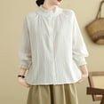 thumbnail image 5 of STETMN Womens Vintage Tops Ruffle Stand Collar Dress Blouse Casual Retro Button Down Shirt, 5 of 6