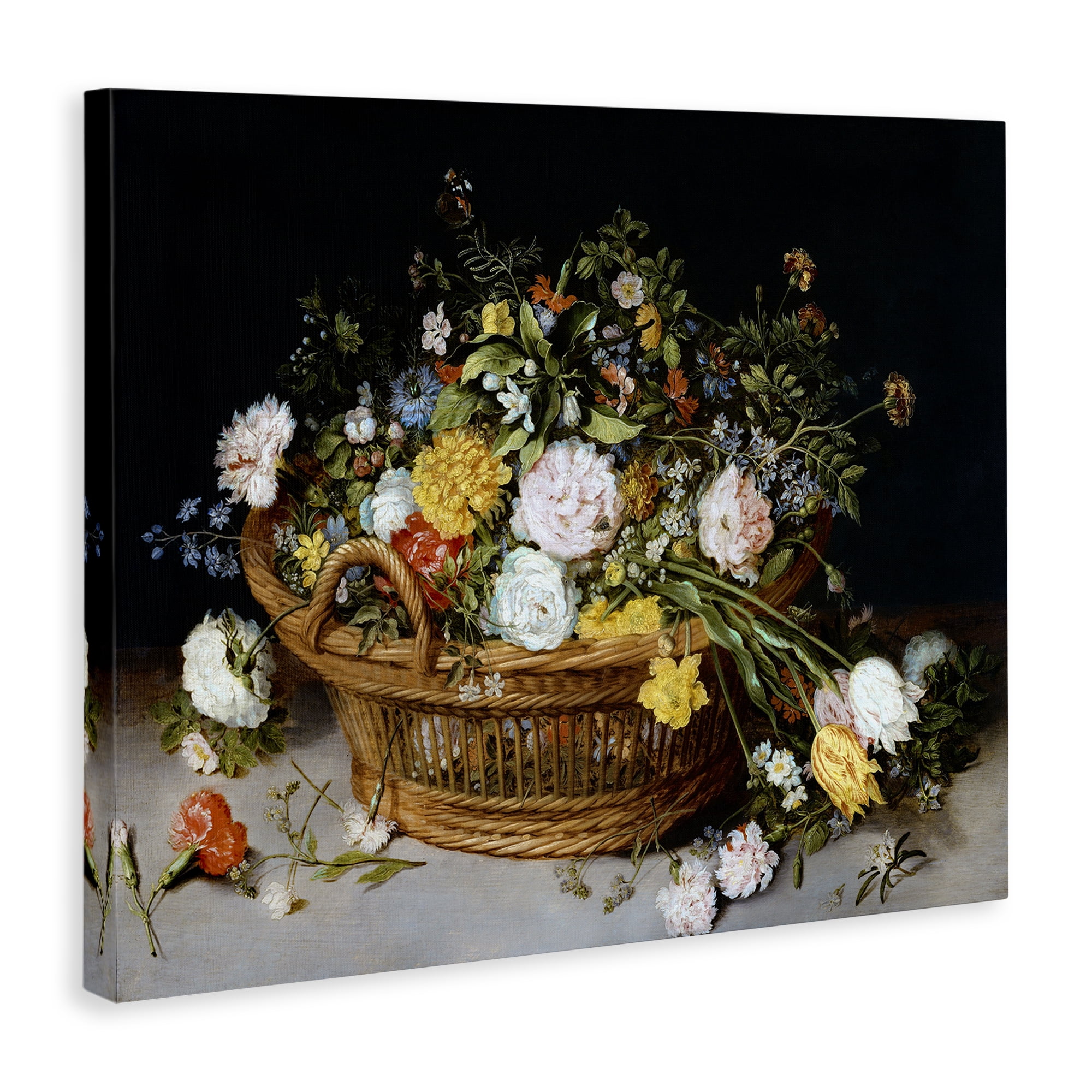 Stupell Industries Vintage Flower Basket Plants & Flowers Painting Wrapped Canvas Art Print Wall Art, 48 x 36