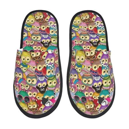 

Qekee Cute Cartoon Owls print Slippers for Women and Men Fluffy Cute Cozy House Slipper Funny Furry Bedroom Slippers for Women Indoor -Large