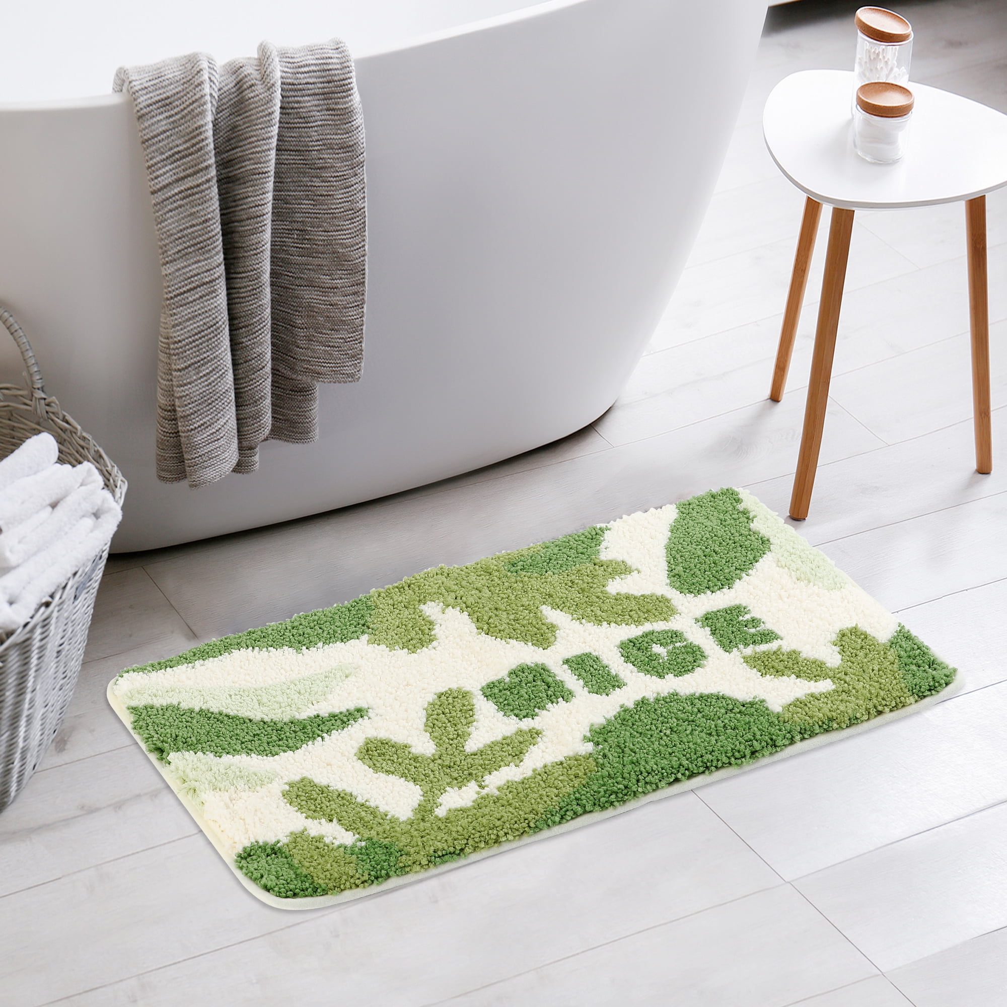 Unique Bargains Soft Plush Non-Slip Printing Mat Quick Dry for Bathroom Floor Leaf 16"x24"