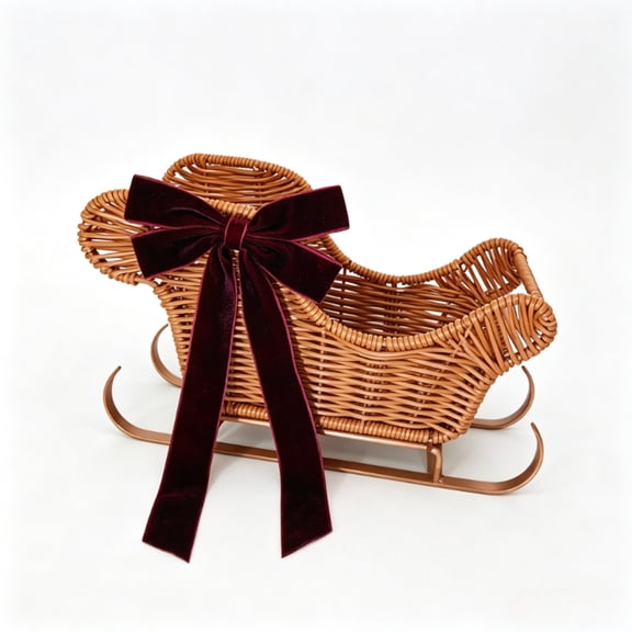 Christmas Sleigh Shaped Storage Basket Iron Faux Rattan Decorative Holiday Accent