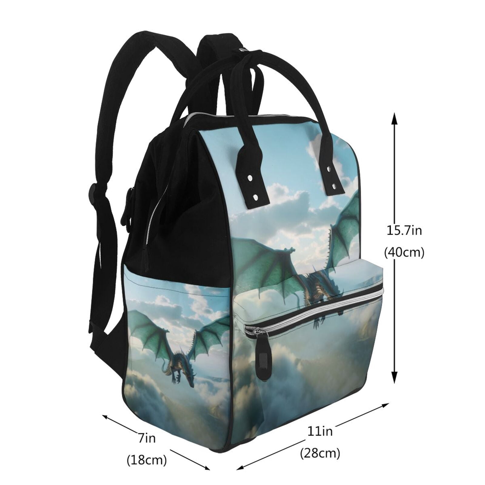 Fuzoiu Cloud Sky Green Dragon Print Diaper Bag Backpack,Baby Essentials Travel Tote,Multi function Waterproof Diaper Bag, Travel Essentials Baby Bag - Unisex