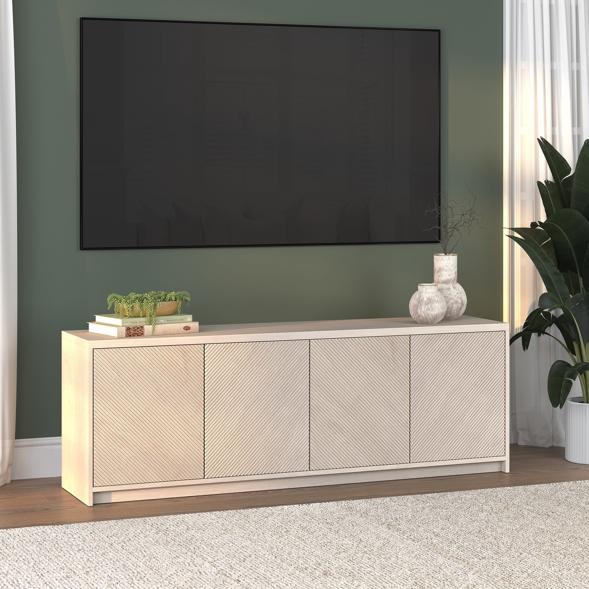 Renad Rectangular TV Stand for TV's up to 78" in Alder White