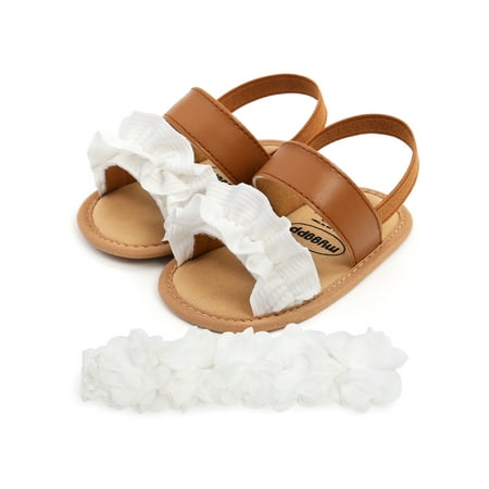 

Amuver Baby Girl Sandal Shoes Infants Anti-Slip Patch Color Sandbeach Casual Party Ruffle Sandals