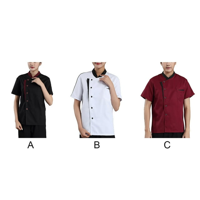 Chef Short Sleeve Breathable Breasted Restaurant Uniforms Cooking Clothes Catering Uniform Summer Bakery Unisex Workwear Restaurant Kitchen White 4XL