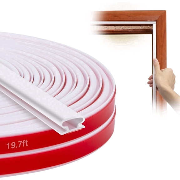 SUNMON Weather Stripping Silicone Door Seal Strip for Doors and Windows, 19.7ft Self-Adhesive Waterproof Window Sealing Strip (White)