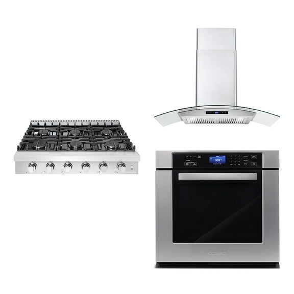 3 Piece Kitchen Package With 36" Slide-In Gas Cooktop 36" Wall Mount Range Hood 30" Single Electric Wall Oven