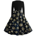 thumbnail image 3 of Women's Vintage Christmas Party Dress Long Sleeve Elegant A-Line Midi Dress with Festive Print, Belted Waist, 3 of 3