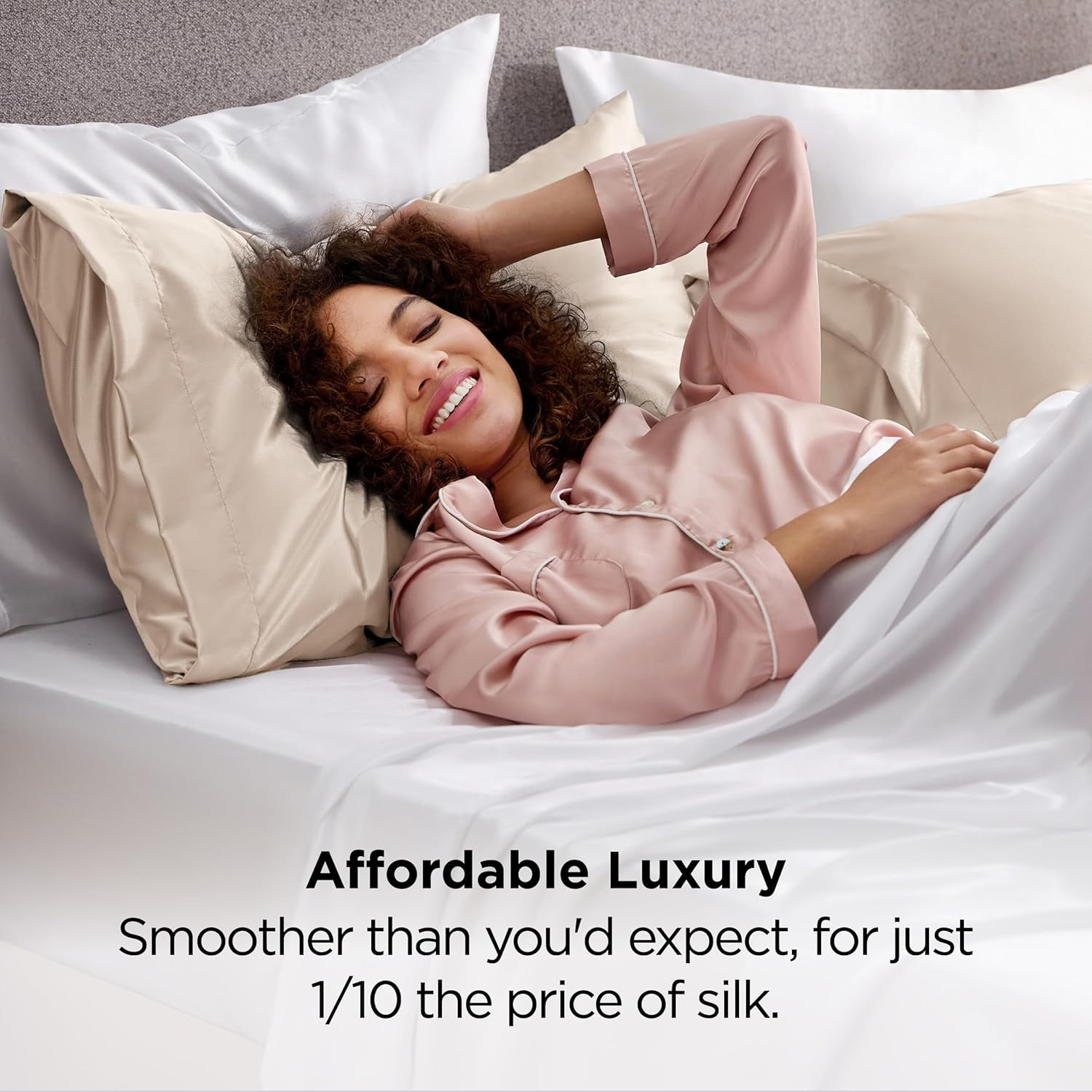 Satin Pillowcases, Similar to Silk Pillow Cases Queen Size Set of 2, Cooling Pillow Case for Sleeping Women with Envelope Closure, Gifts for Women Men, Beige, 20x30 Inches, 2pcs