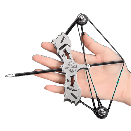 Mini Stainless Steel Bow Model Toy – Handheld Pull-and-Shoot Archery Set with Arrows – Fun Educational Desktop Toy for Ages 14 