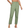 thumbnail image 2 of CLOISE Capris for Women with Pockets Dress Pants Palazzo Pants Dressy Capri Pants Summer Casual Fashion Solid Soft Cropped Trousers Army Green S, 2 of 8