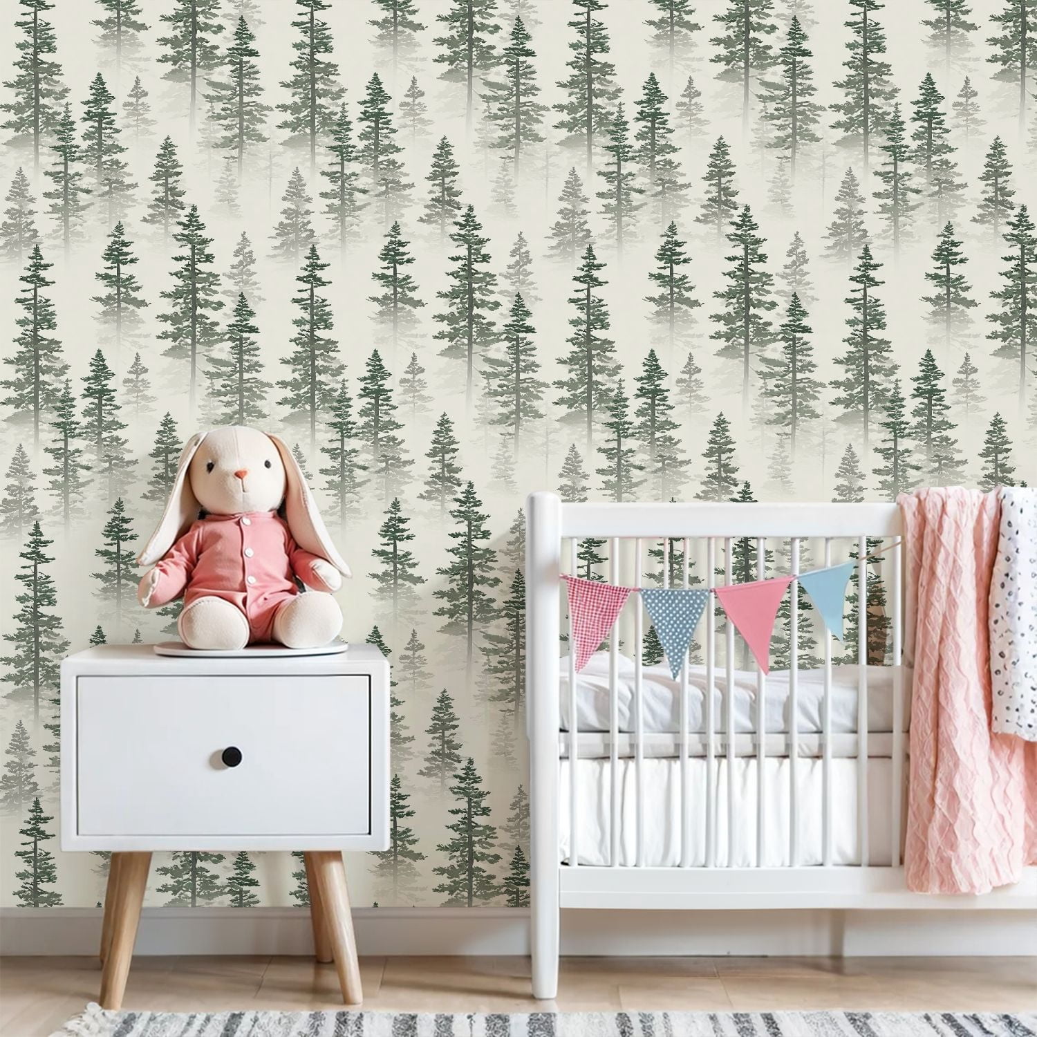 Woodland Peel and Stick Wallpaper 23.6in x 9.8ft Pine Forest Misty Evergreen Trees Soft Contact Paper Vinyl Waterproof Self Adhesive Wall Paper for Bedroom Shelf Cabinet Renter Friendly