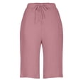 thumbnail image 5 of snilers Bermuda Shorts for Women Knee Length Elastic Waist Drawstring Trousers Loose Wide Leg Sweatpants with Pockets Summer Casual Beach Clothes, 5 of 8