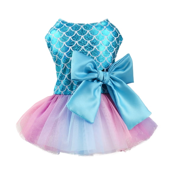 Dog Dress,Dog Mermaid Costumes for Small Dogs New Year Outfit Dress Clothes Girl, Cat Apparel,Pet Puppy Outfit Blue XS