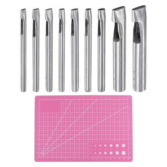 9Pcs Leather Oval Hole Punch Stainless Steel with A5 Cutting Mat PVC Oblong Hole Punch Pun2Xk6534