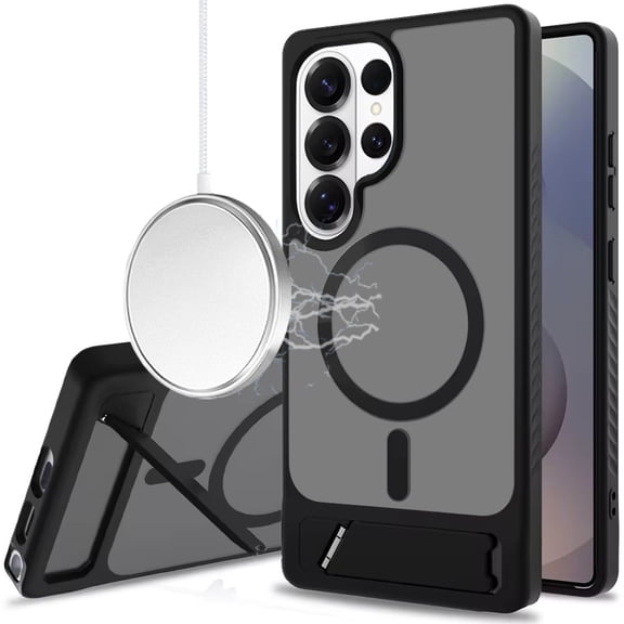 For Samsung s26 Ultra Matte Magnetic Hybrid with Metal Kickstand Case - Black