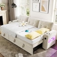 thumbnail image 4 of 84 in Sleeper Sofa Couch, L-Shaped Sofa, Convertible Pull Out Sofa Bed with Storage, Charging Station, Led Lights, Modern Sectional Sofa for Living Room, Apartment, Beige Chenille, 4 of 8