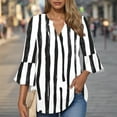 thumbnail image 2 of CYMMPU Spring Tops V Neck Flower Pattern Flare Sleeve 3/4 Sleeve Blouses for Women Dressy Casual Loose Fit Tunic Tops Fall Trendy Shirts Business Elegant Work Tops T-Shirts Black M, 2 of 6