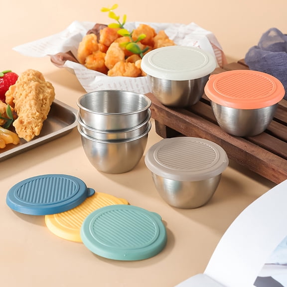 Clearance Under $1 Stainless Steel Sauce Cup with Silicone Lid – 2.7oz Leakproof Condiment Container (Khaki)