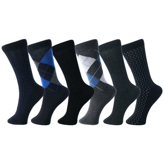 Alpine Swiss Mens Dress Socks 6 Pair Crew Sock Cotton Dress Socks for Men Solid Ribbed Argyle Pattern Multicolor Fun Designs