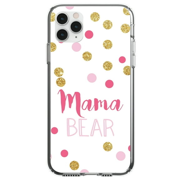 DistinctInk Clear Shockproof Hybrid Case for iPhone 12 MINI (5.4" Screen) - TPU Bumper, Acrylic Back, Tempered Glass Screen Protector - Pink White Gold "Mama Bear"