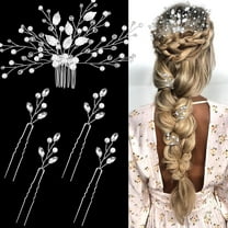 5 Pieces Gold Leaf Hair Pins Flower Pearl Hair Forks Bridal Hair Clips Headpiece Vintage Wedding Hair Accessories for Women Girls Brides Bridesmaids Flower Girls(Classic)