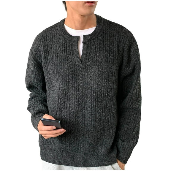 Ynynloco Fall Sweaters for Men 2025 V Neck Long Sleeve Solid Color Cable Knit Pullover Tops Winter Warm Casual Comfy Loose Fit Sweaters