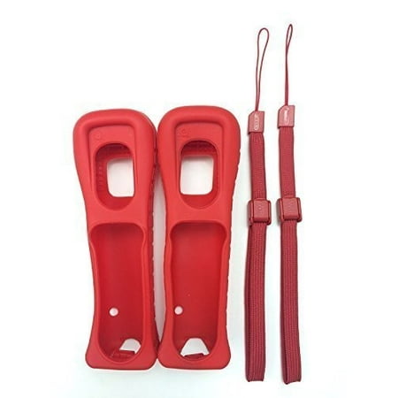 Wii Remote Silicone Skin Case - 2x red silicone skin case cover with wrist strap for nintendo wii remote controller