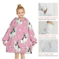 thumbnail image 6 of Pink French Bulldog Love Heart Blanket Hoodies for Kids 6-13YR Oversize Wearable Blanket Hoodies for Boys Girls Teens, 6 of 7