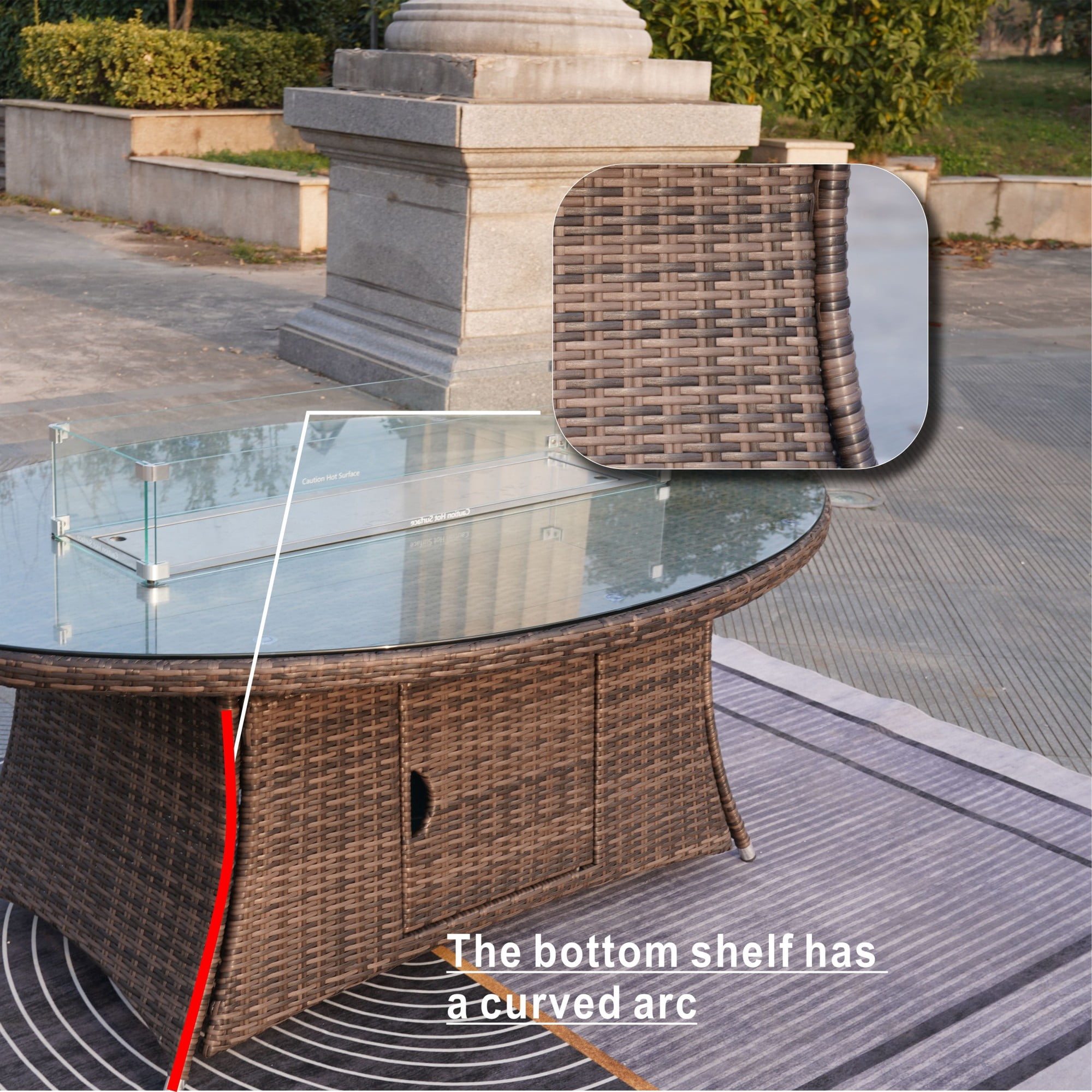 Direct Wicker Outdoor Patio Rattan Propane 6-Seat Oval Gas Fire Pit Table - Brown (Table Only)