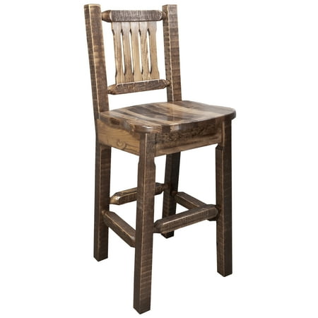- Homestead Collection Barstool w/ Back, Stain & Clear Lacquer Finish, Ergonomic Wooden Seat
