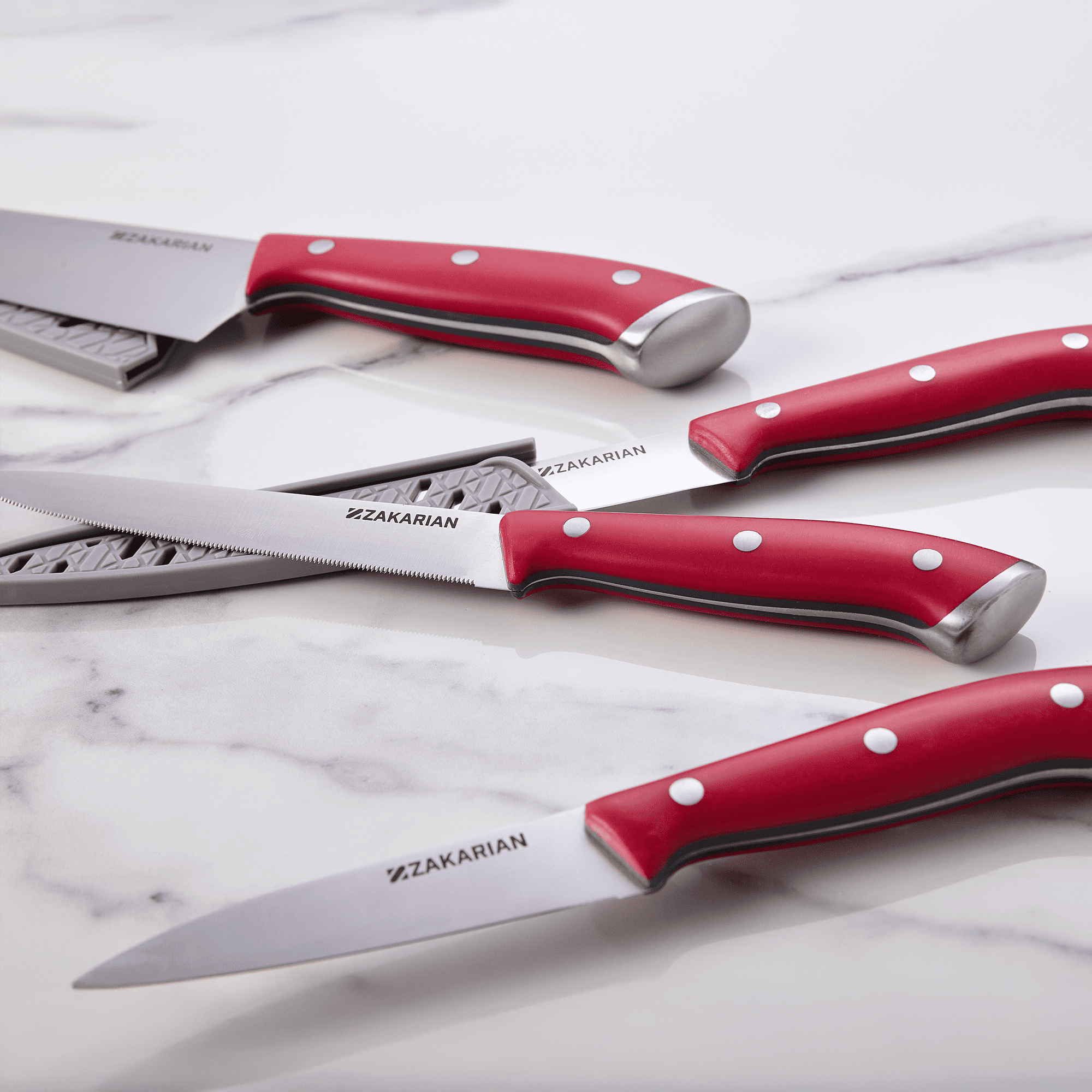 Zakarian by Dash 4-Piece Full Tang Cutlery Set with Covers (Cranberry)