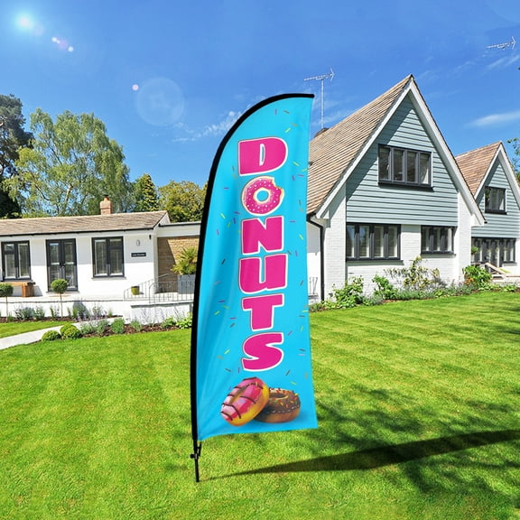 QSUM Donuts Sign Feather Flag with Pole Kit,7FT Donuts Decoration Display, Donuts Business Sign,Donuts Swooper Flag，Advertising Flag