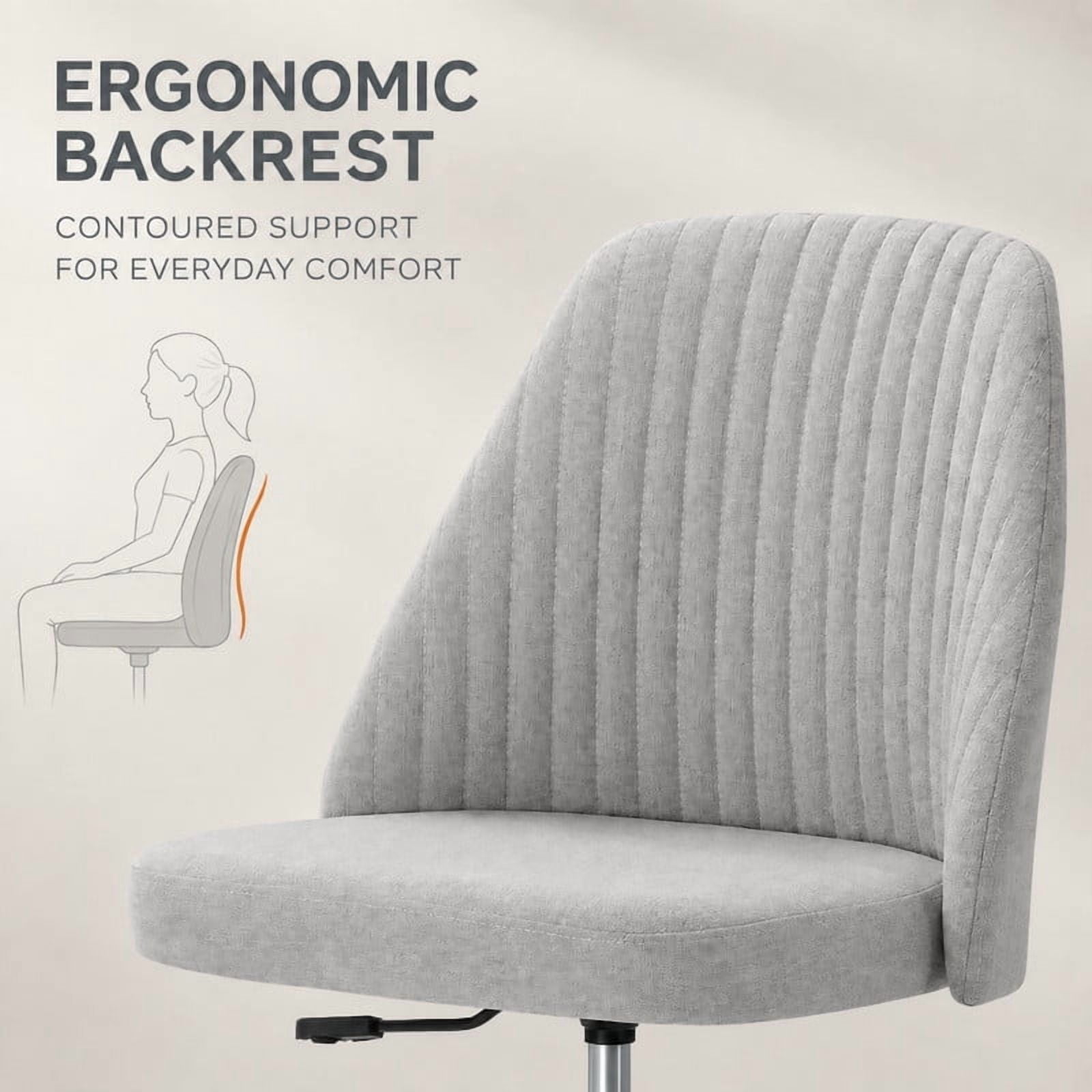 BEAUTYPEAK Armless Vanity Chair Adjustable Swivel Fabric Desk Chair with Padded Seat Wheels Mid-Back Office Chair, Light Gray