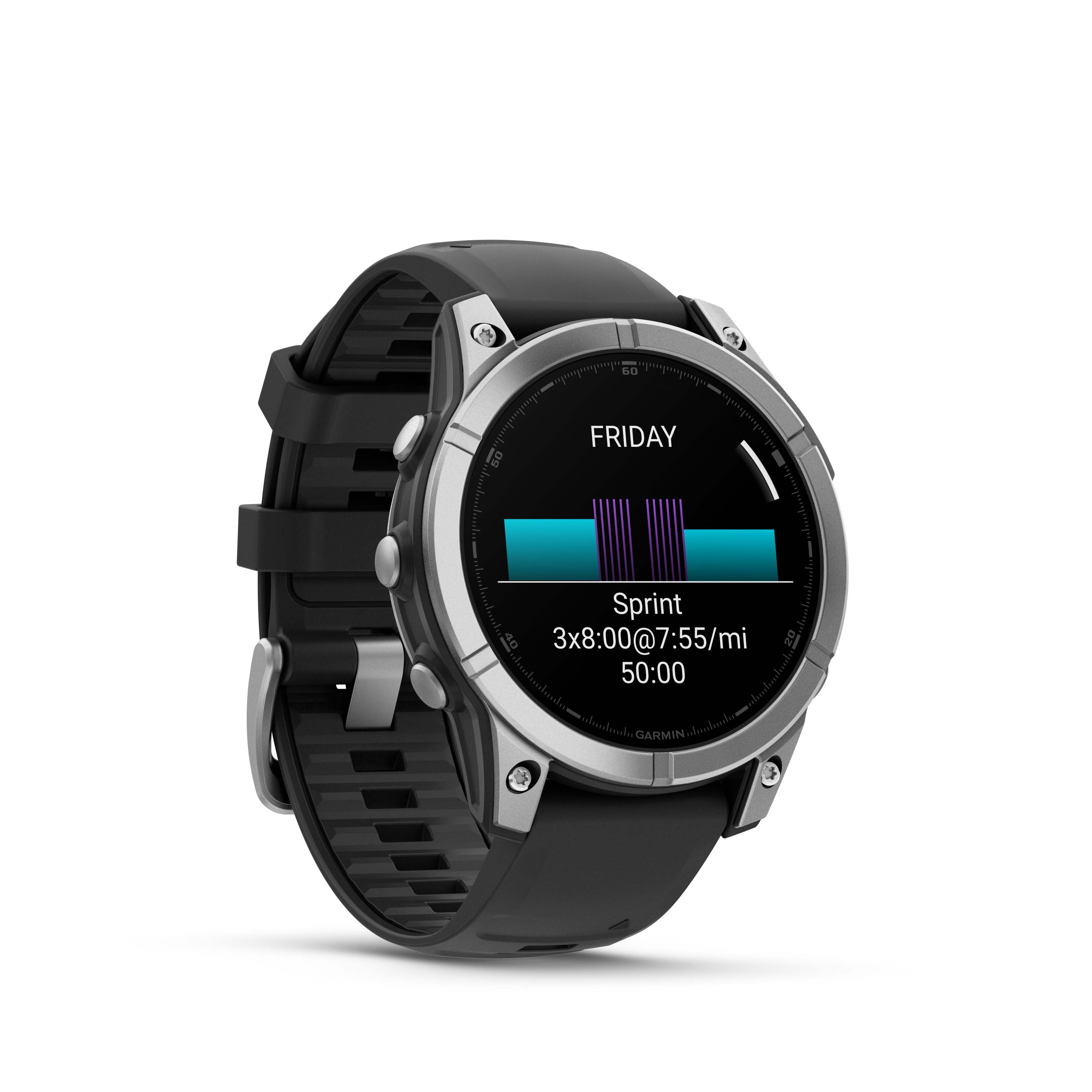 Garmin fenix E – 47 mm, AMOLED, Premium Multisport GPS Smartwatch, Long-Lasting Battery Life, Stainless Steel with Black Band