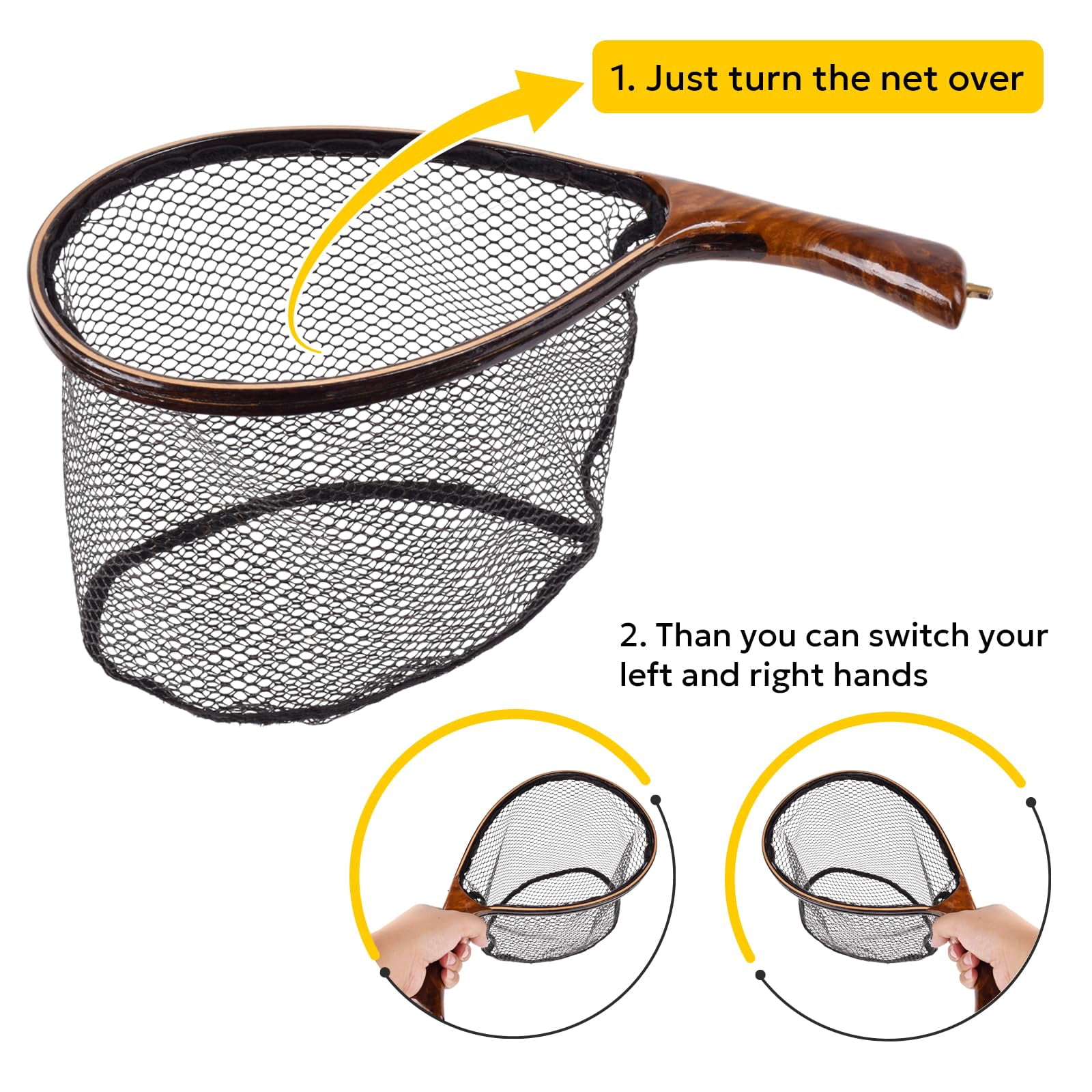 Fly Fishing Landing Net Soft Rubber Mesh Trout Catch And Release