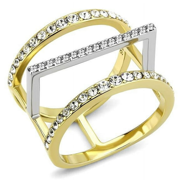 Alamode TK3593-9 Women Two-Tone IP Gold Stainless Steel Ring with Top Grade Crystal in Clear - Size 9