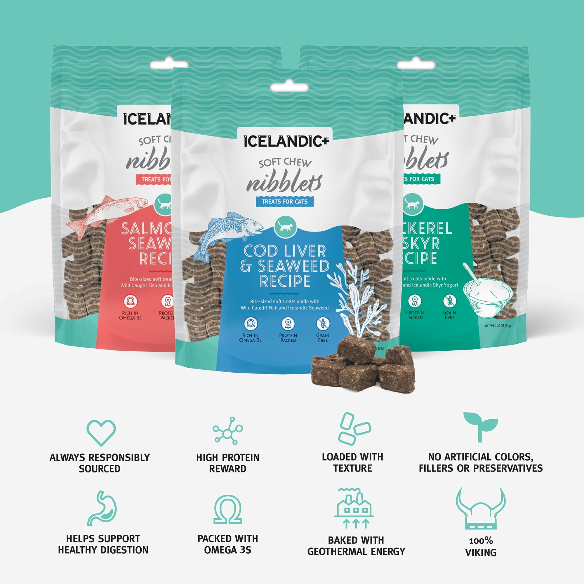 Icelandic+ Soft Chew Nibblets Mackerel & Skyr Cat Treat 2.25-oz Bag
