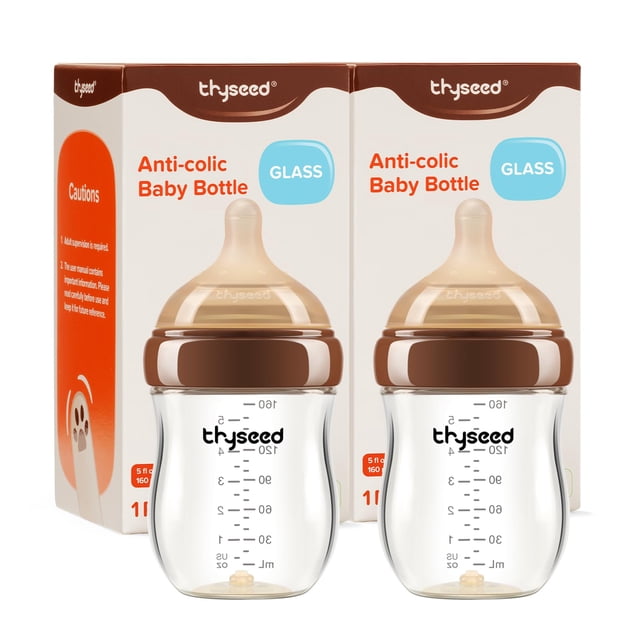 Biberón de vidrio anti-cólicos Thyseed 150 ml, paquete de 2