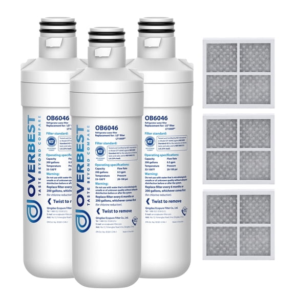 Overbest LT1000PC ADQ747935 Refrigerator Water Filter and Air Filter, Replacement for LG® LT1000P®, ADQ74793501, ADQ74793502, Kenmore 469980, 9