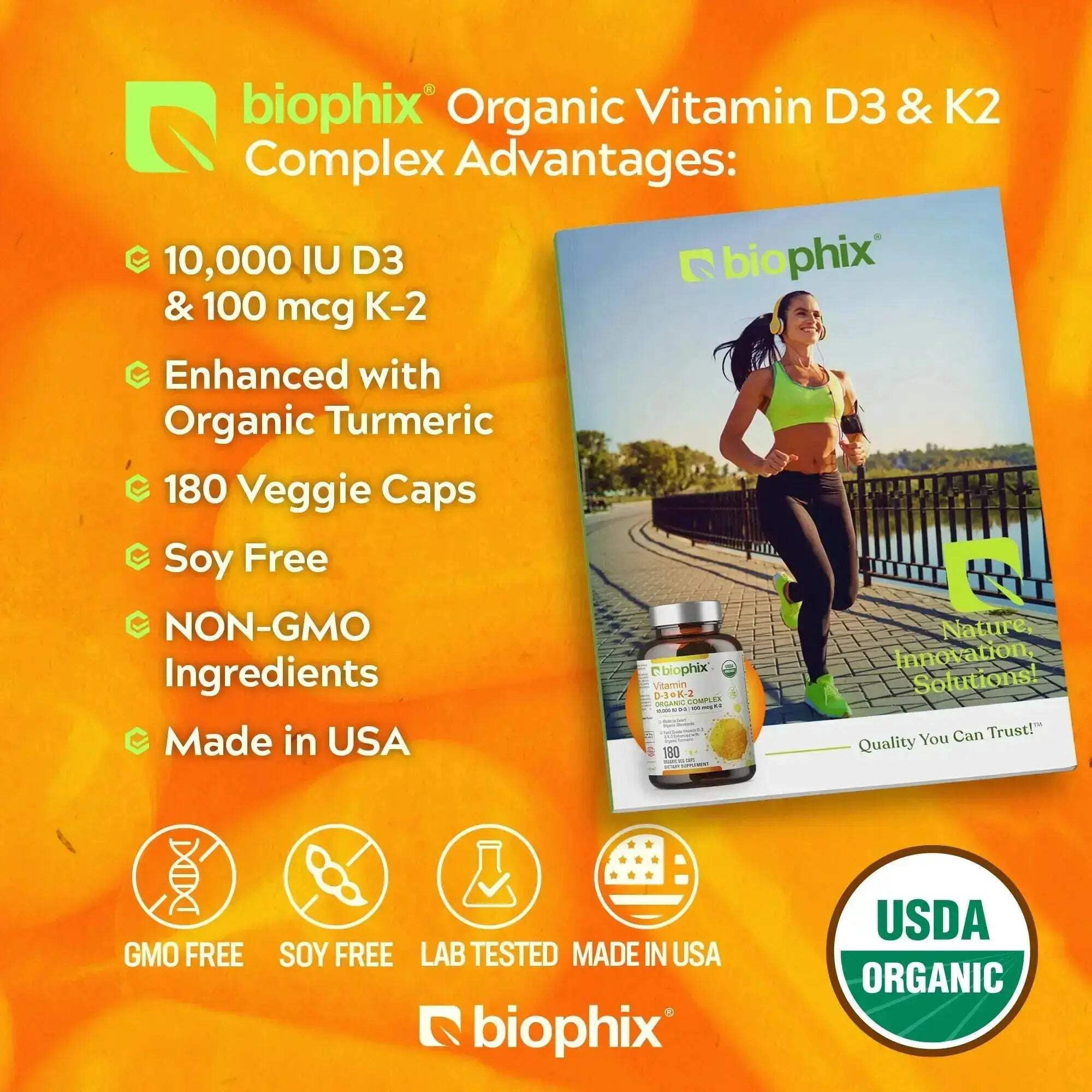 biophix Organic Vitamin D-3 K2 Turmeric 180 Vcaps - High-Potency Supports Strong Bones Immune Health