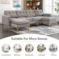 thumbnail image 6 of Harper & Bright Designs Modular Sectional Sofa Set with Ottoman and Chaise, 4-Seat U-Shaped Couch with Gold Legs, Velvet Upholstered Sectional Sofe with for Living Room Apartment, LIGHT GREY, 6 of 19