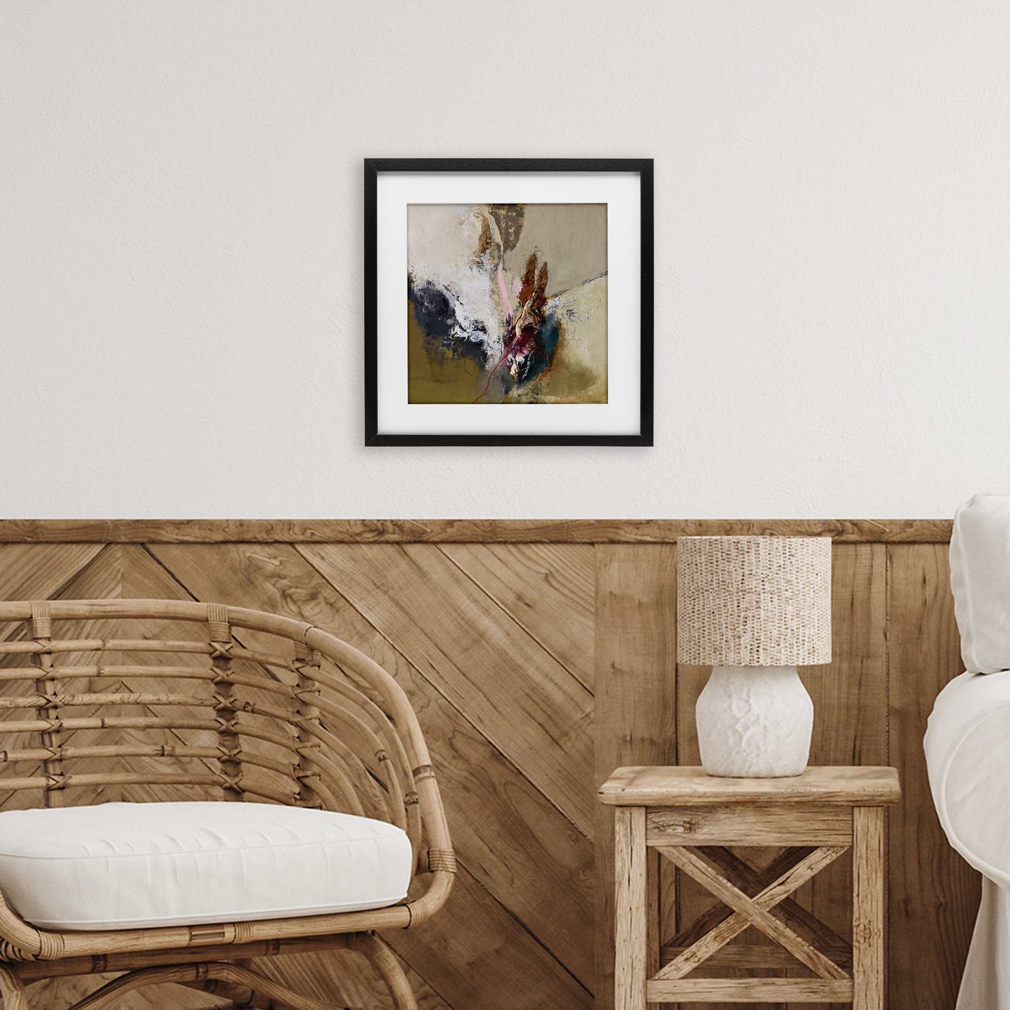 Earthy Mood Composition Black Framed Print Under Glass, design by Design Fabrikken