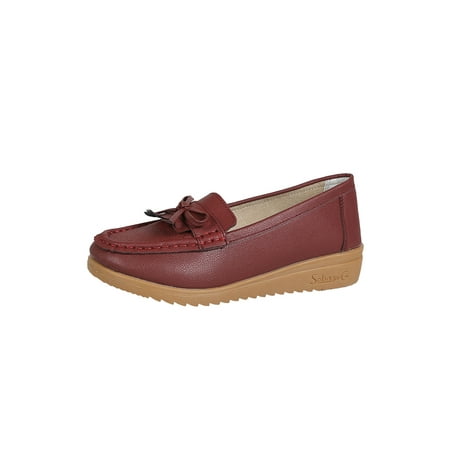 

Daeful Womens Shoes Slip On Casual Shoe Wedge Loafers Soft Fringe Moccasin Women Non-slip Walking Loafer Wine Red 4.5