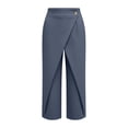 thumbnail image 5 of Women's High Waist Wrap Front Capri Pants Cross Over Design with Decorative Buttons Casual Wide Leg Trousers with Pockets Navy S(S), 5 of 8
