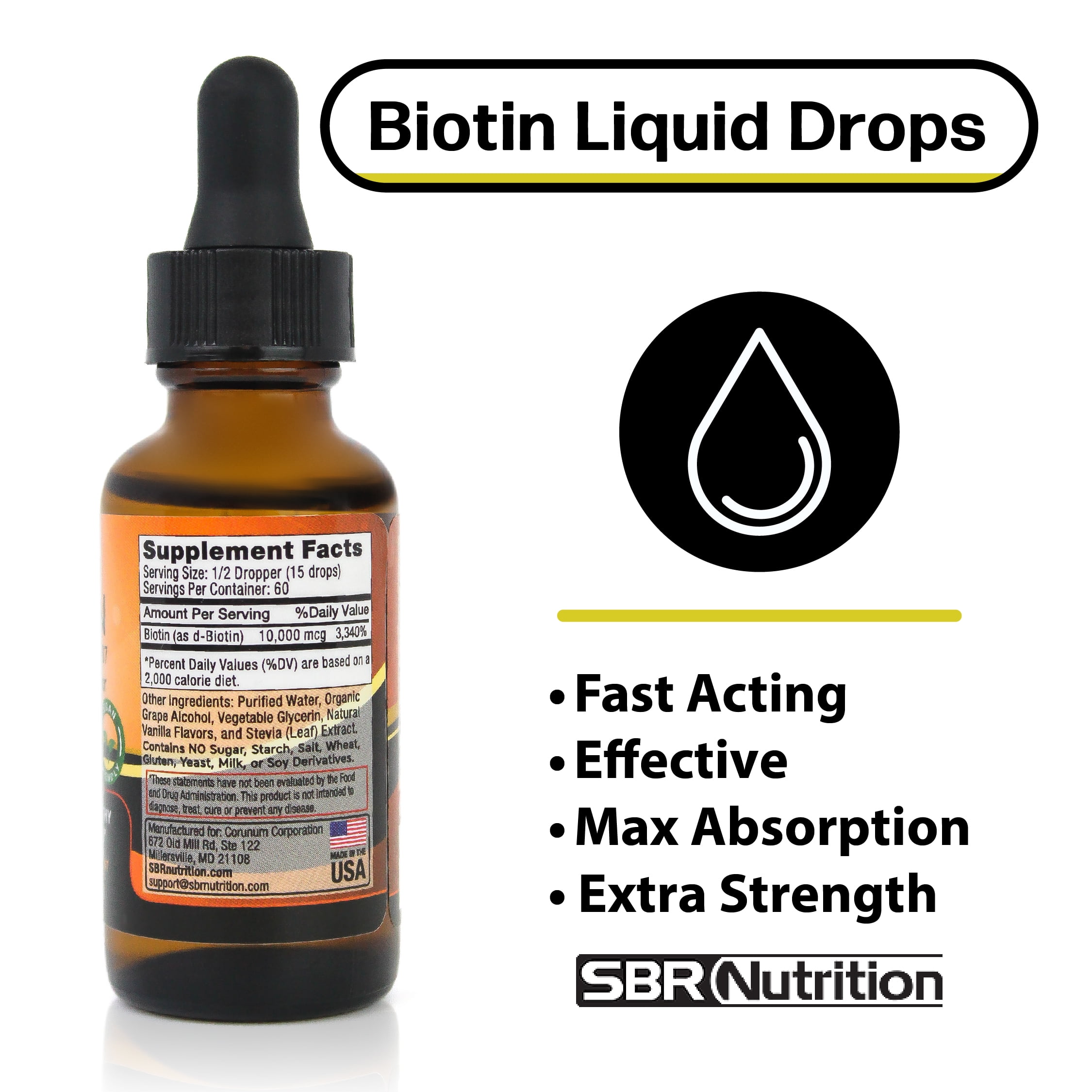 MAX Absorption Biotin Liquid Drops, 10000 mcg Biotin Per Serving, 60 Serving, No Artificial Preservatives, Vegan Friendly, Supports Healthy Hair Growth, Strong Nails and Glowing Skin, Made in USA…