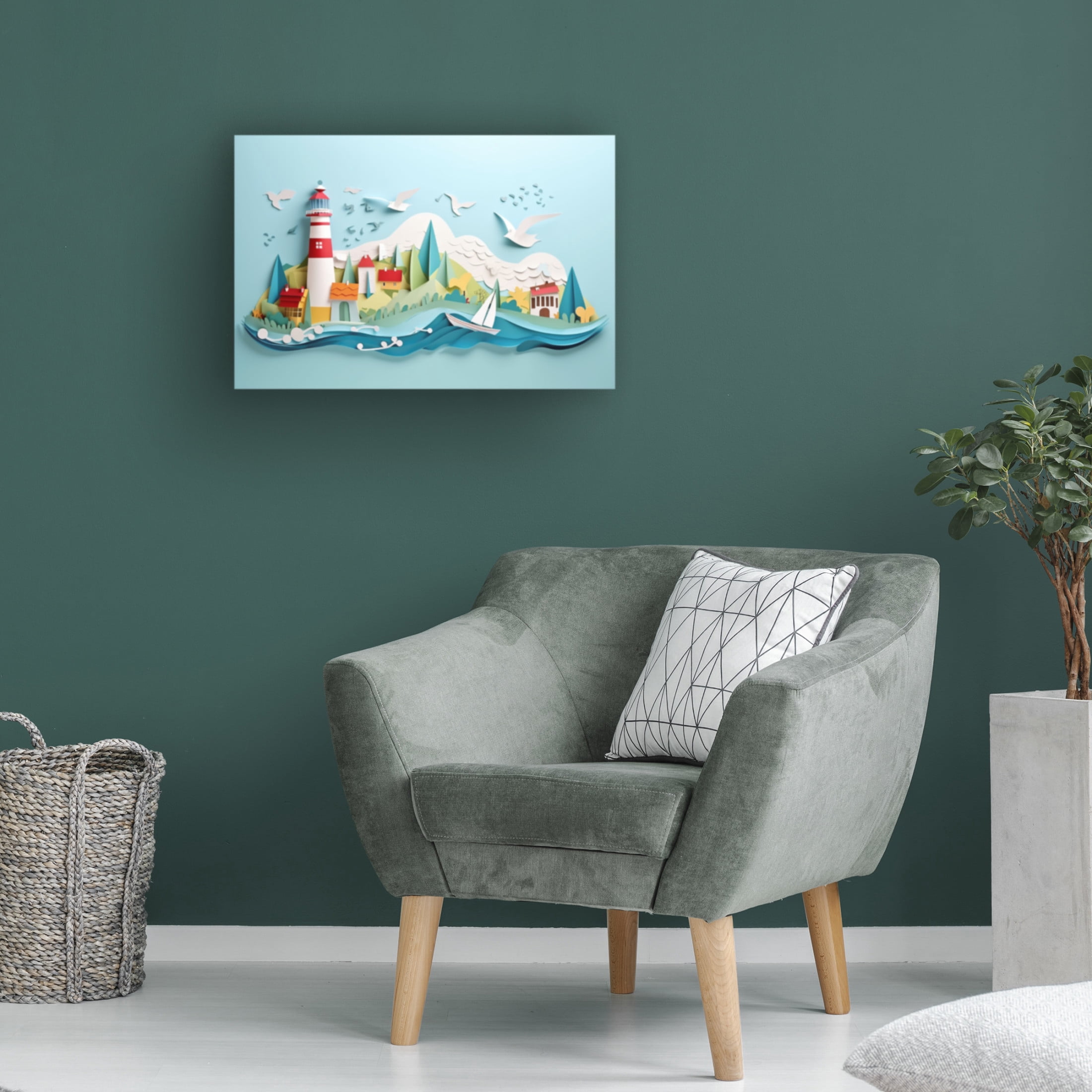 Canvas Wall Art - Ray Heere 'Paper Art Coastal Scene 9' Wall Art for Living Room, Bedroom, or Office Décor by Trademark Fine Art - 19 x 12 Inches