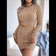 thumbnail image 5 of Conjunto de 2 Piezas de Suéter Ajustado y Minifalda para Mujer, Jersey de Larga con Top Corto de Punto . Caqui L, 5 of 10
