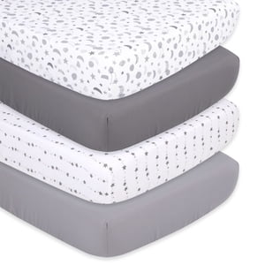 The Peanutshell Gray Celestial Crib Sheet Set, 4-Pack