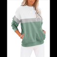 thumbnail image 1 of Sudadera Informal de Larga con Bloques de Color para Mujer, Cuello Redondo, Corte Holgado y Bolsillos. Verde L, 1 of 6
